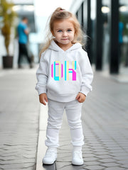 Girls 2pc Alphabets Crew Neck Sweatshirt & Solid Sweatpants Set