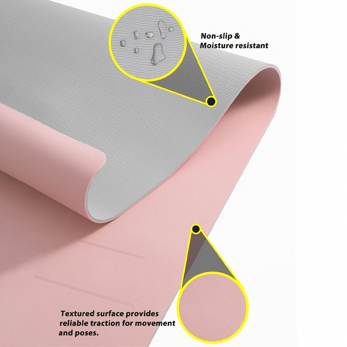 Pink Foldable Yoga Mat Non-slip Thicken Body Position Line
