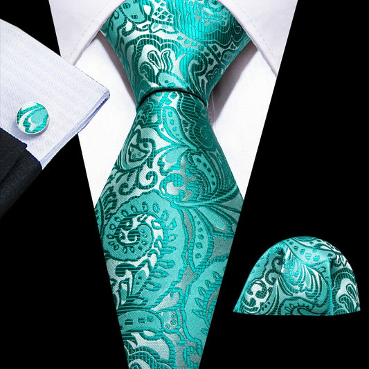 Men's Jacquard Tie, Hankerchief, Cufflinks Set