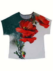  Floral Print Short Sleeve Round Neck T-shirt