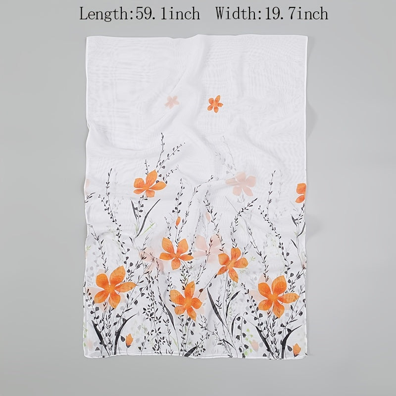 Chiffon Scarf Flower Leaf Print Shawl Windproof Head Wrap Sunscreen Towel