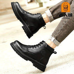 Men's Leather Ankle Boots Lace-up Casual Low Heel Shoes