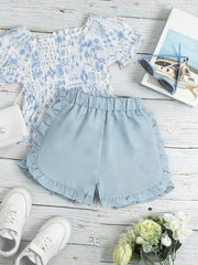 Kid Girls Denim Shorts Ruffle Fringes Breathable Thin Comfy Fit Summer