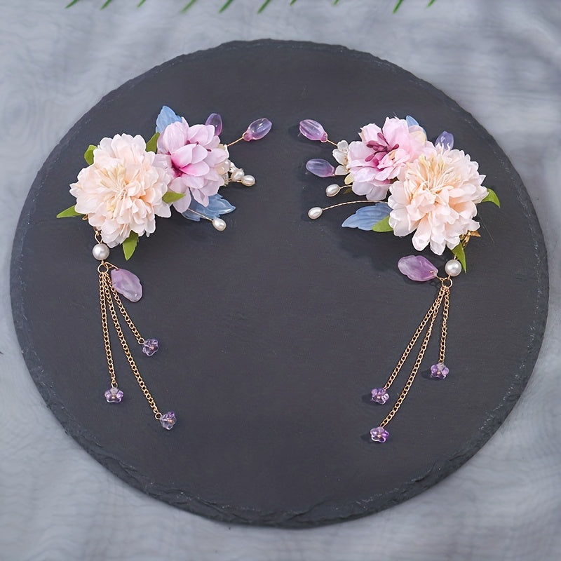 Chinese Style Flower Headpiece with Beaded Pendant Hair Accessories