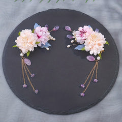 Chinese Style Flower Headpiece with Beaded Pendant Hair Accessories
