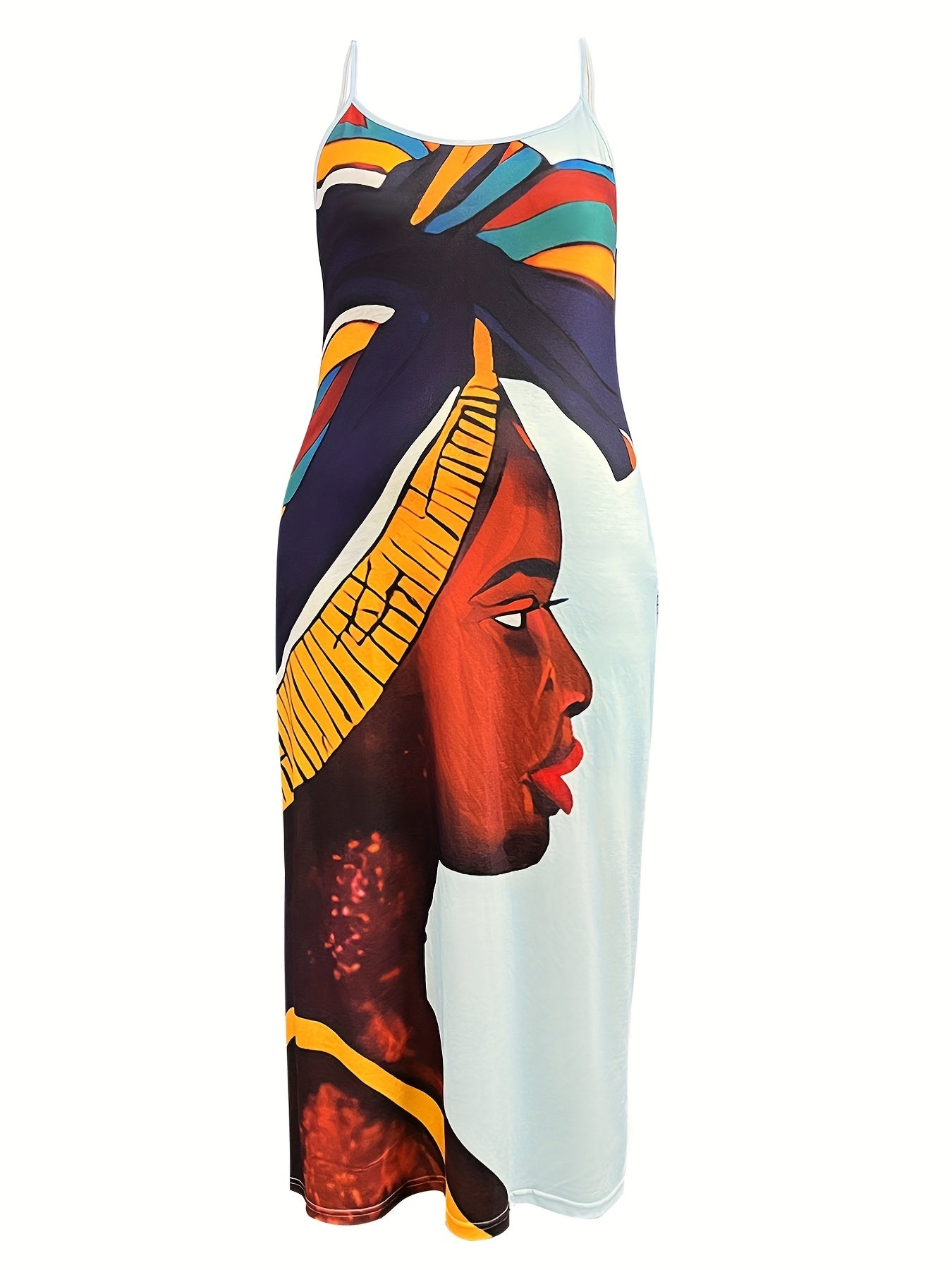  Colorblock Figure Print Maxi Cami Dress
