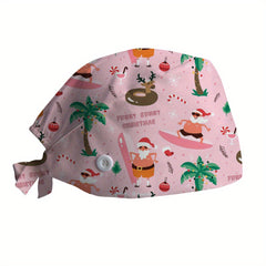 Cartoon Print Working Hat Casual Elastic Nurse Hat Women Scrub Cap