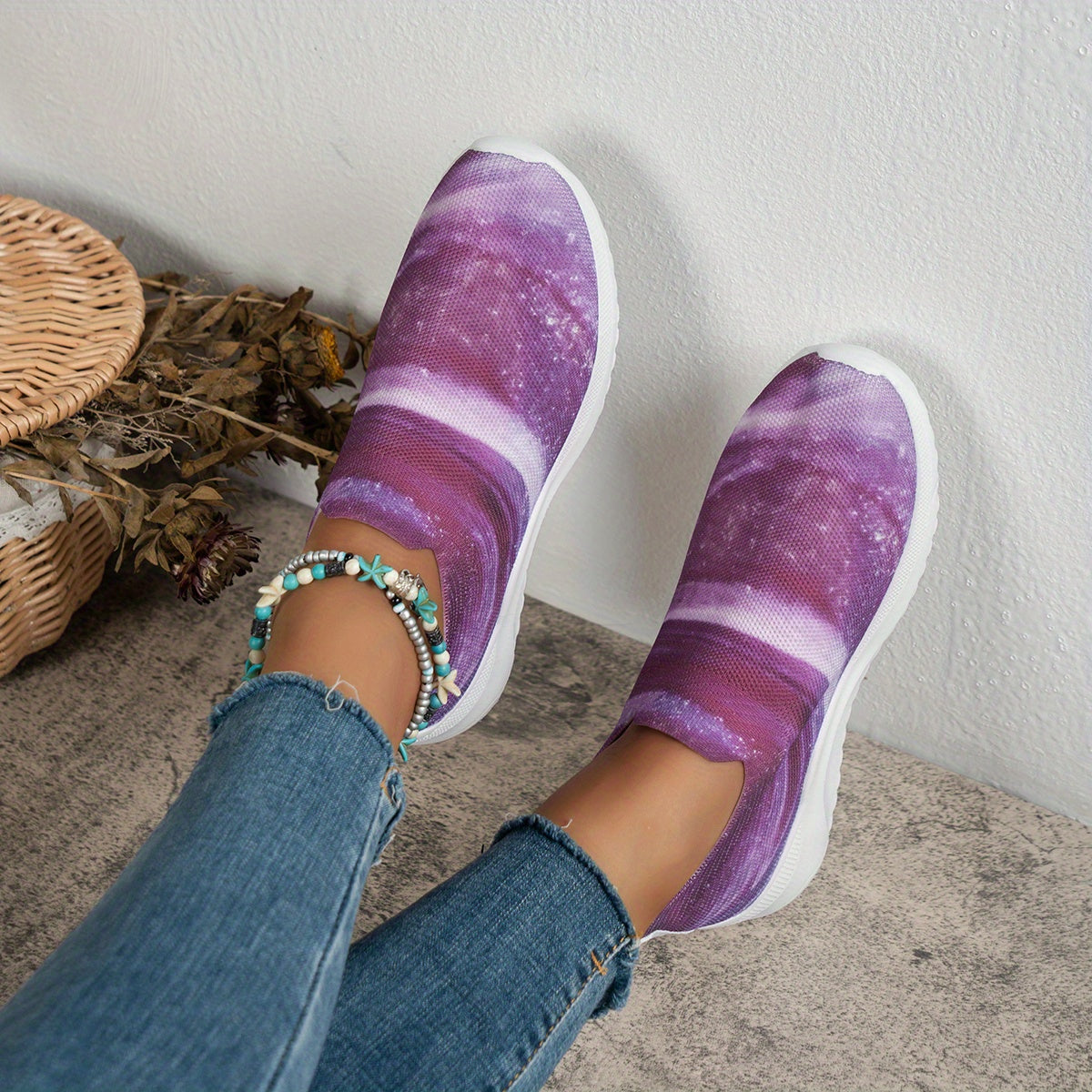 Women's Colorblock Flying Woven Sneakers Slip On Lightweight Platform Shoes
