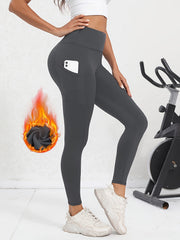 Fleece Lined Yoga Pants Running Leggings With Pocket