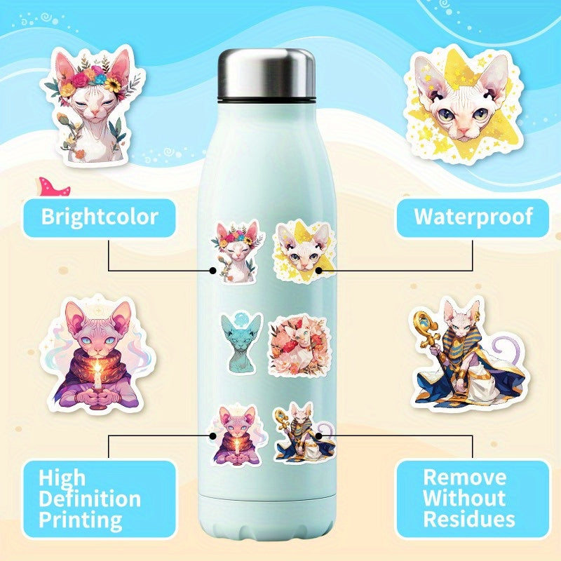 50 Whimsical Cat Stickers Pack DIY Phone Cases Water Bottles Guitar Decor