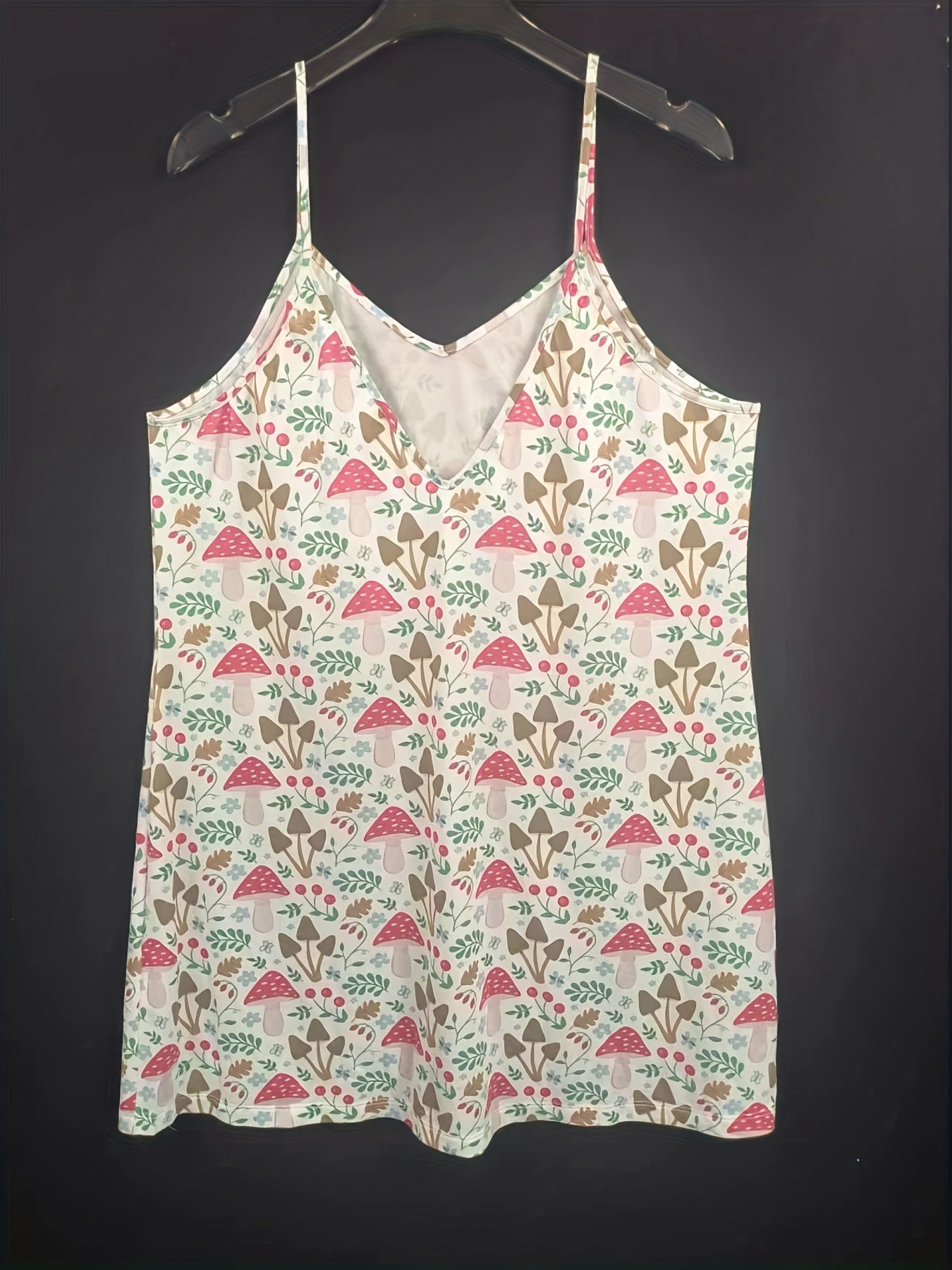  Mushroom & Leaf Print V Neck Cami Nightdress