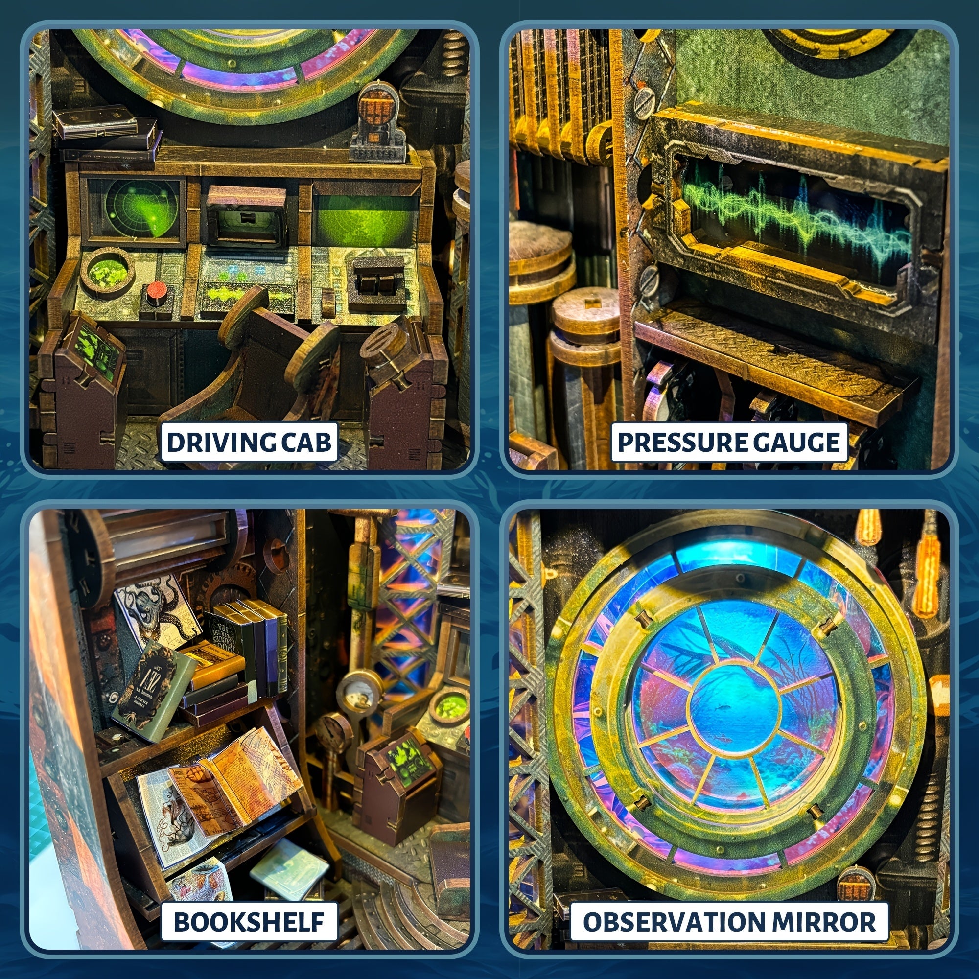 DIY Dollhouse 3D Puzzle Recycled Wood Bookshelf with Stained Glass Window & Mech