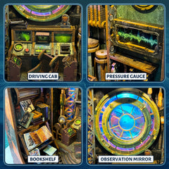 DIY Dollhouse 3D Puzzle Recycled Wood Bookshelf with Stained Glass Window & Mech