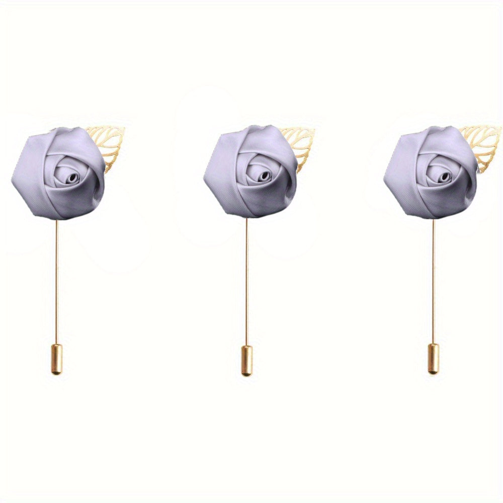 HAOSHICS 3Pcs Artificial Rose Flower Pins For Men Groom Suit Lapel