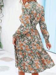 Women's Plus Floral Print Lantern Sleeve V Neck Dress