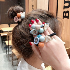 2pcs Candy Beaded Hair Tie Faux Pearl Decor Hair Rope Knitted Hair Tie