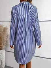  Casual Dress Women's Plus Stripe Print Drop Shoulder Long Sleeve