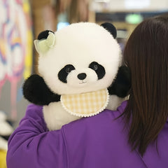 Large Huggable Panda Plush Toy with Expressive Eyes & Checkered Bib