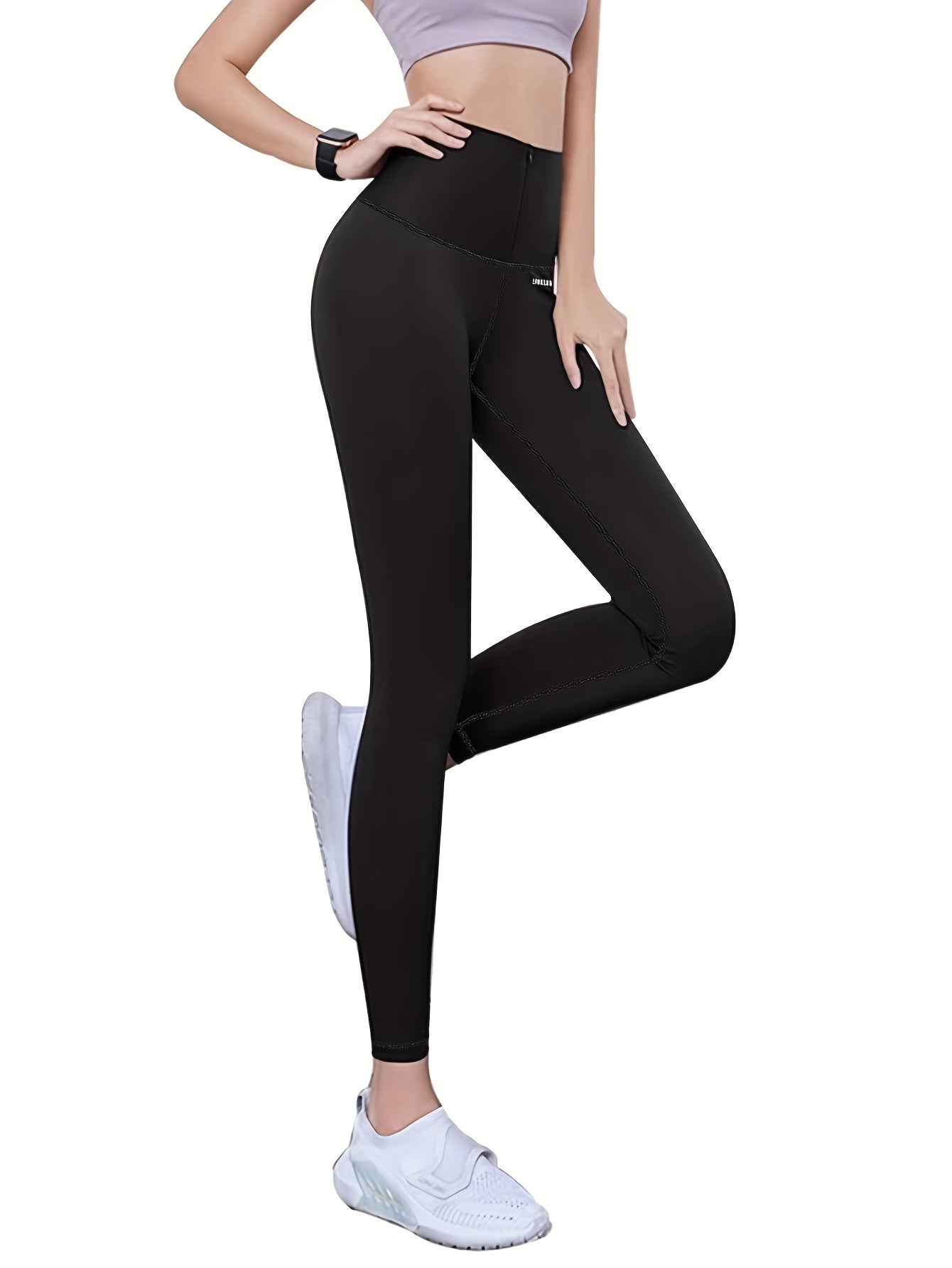  Sports Leggings Women's Plus Letter Print Half Zipper Wide Waistband