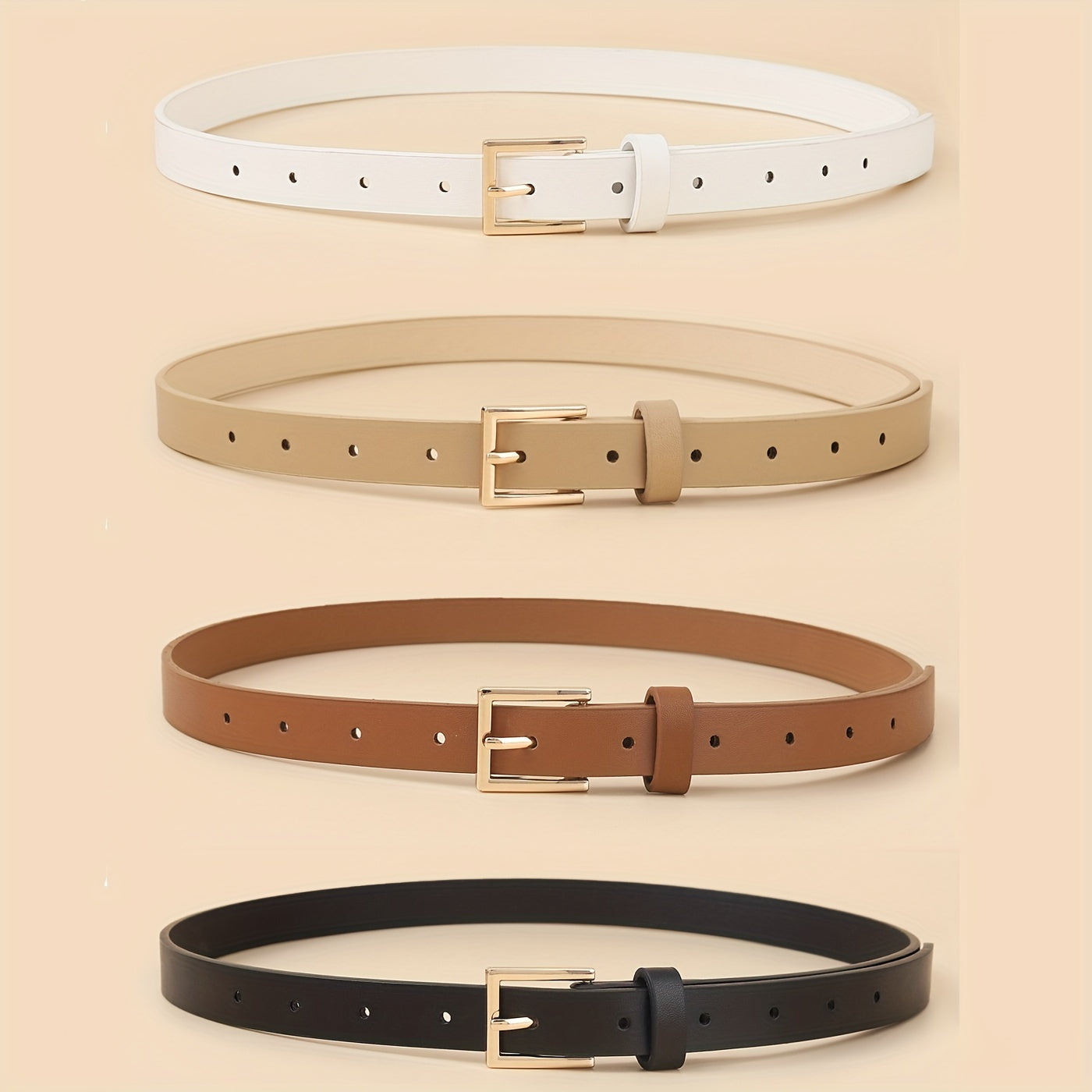 4pcs Square Pin Buckle Belt PU Belt for Women