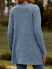  Ribbed Button Up Long Sleeve V Neck Knit Cardigan