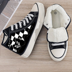 Cat Print Plush Lined Thermal Chunky Canvas Sneakers