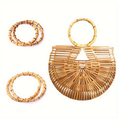 1pc Bamboo Handle Diy Bag Material Wooden Bamboo Ring Bamboo Bag Handle