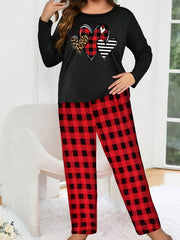  Heart Print Pajama Set Women's Plaid Loungewear Two Piece Set