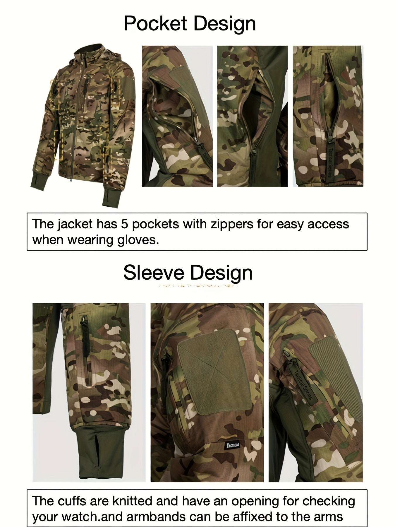 Men's Camo Waterproof Hooded Jacket - Outdoor Active Zip Up