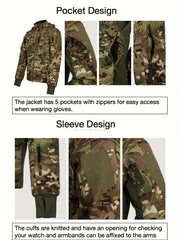 Men's Camo Waterproof Hooded Jacket - Outdoor Active Zip Up