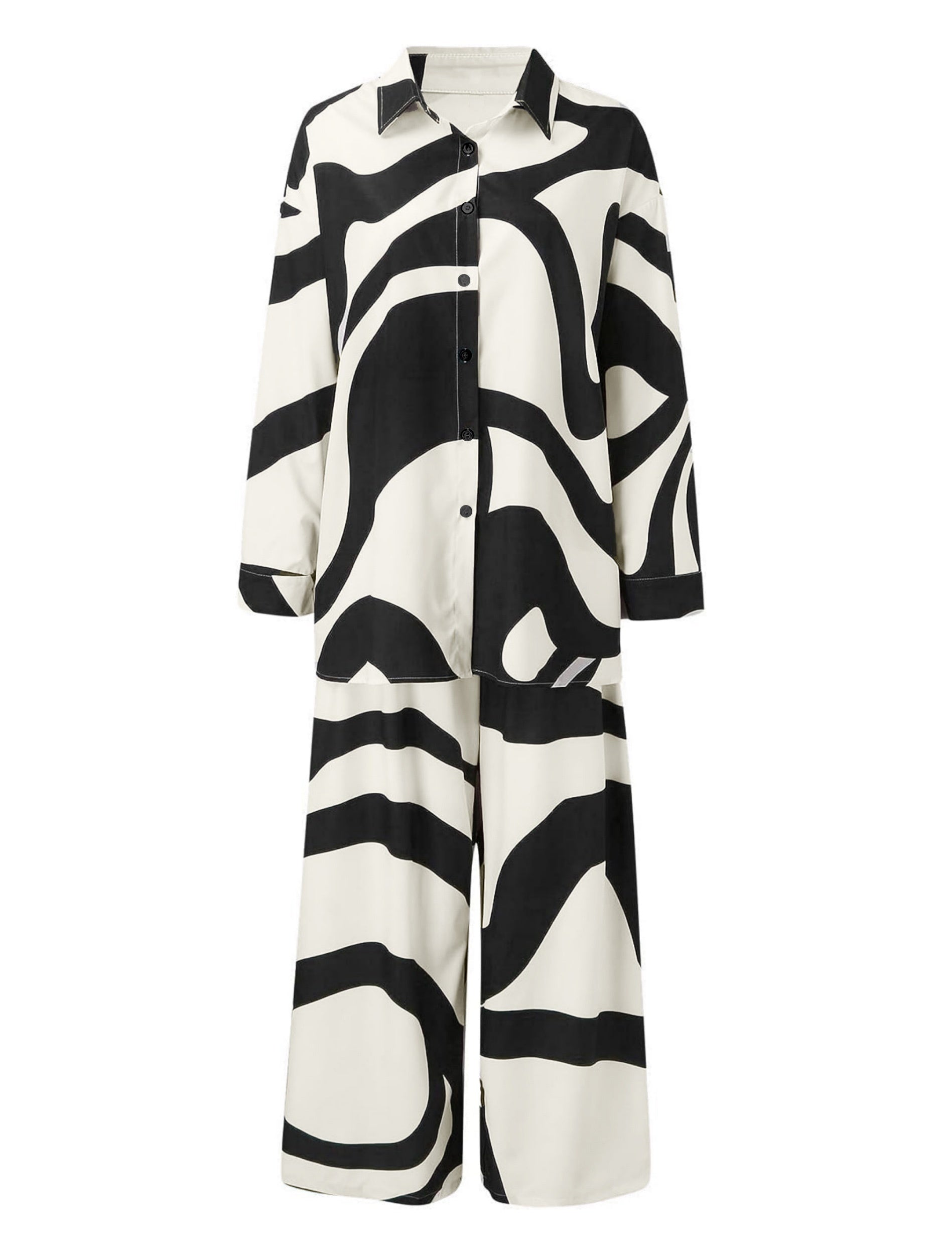 Women's Plus Abstract Stripe Print Long Sleeve Shirt & Pants Set
