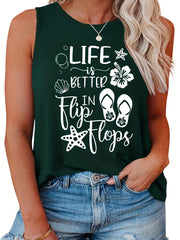  Casual Tank Top Women's Plus Slogan Graphic Print Round Neck Tank Top