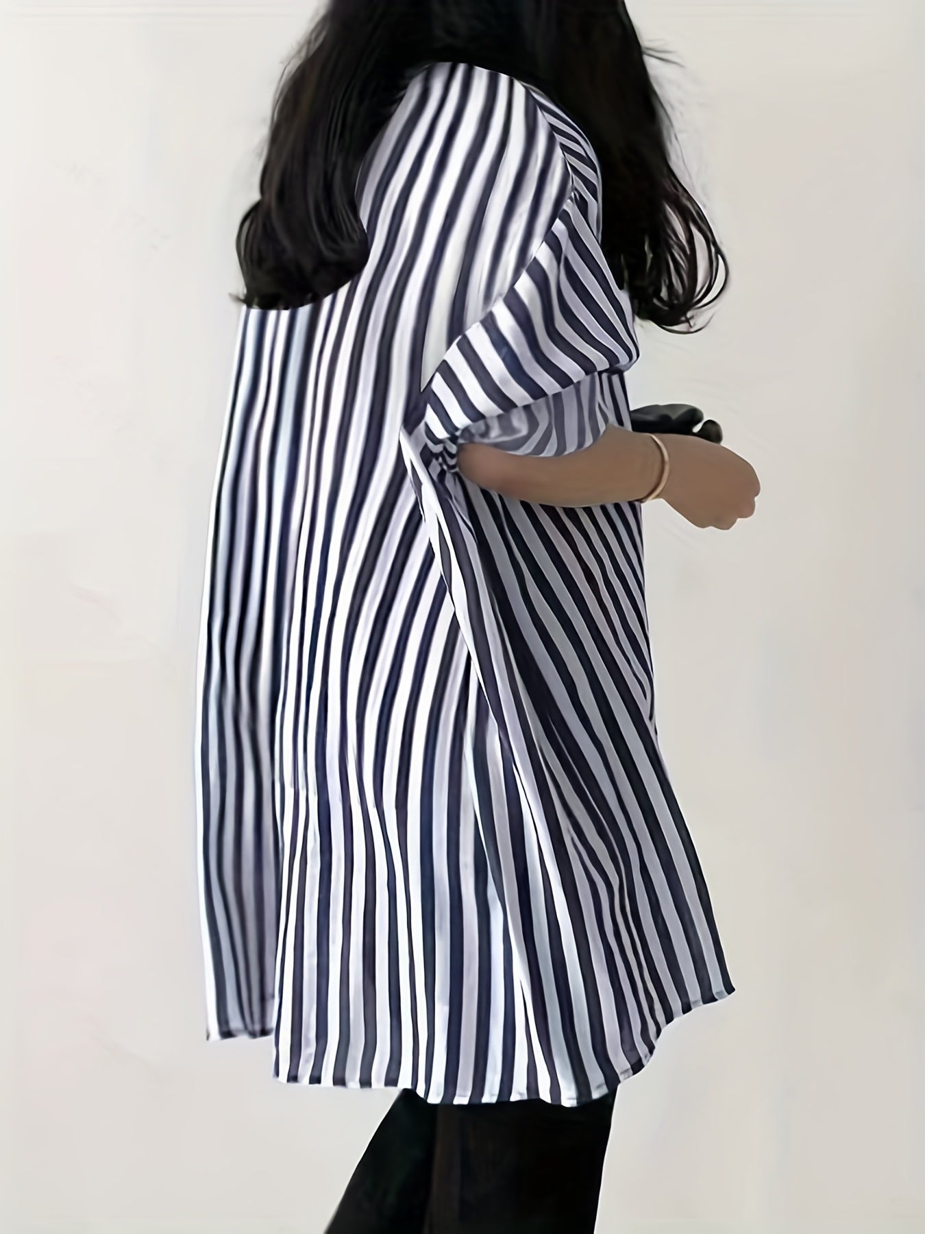  Stripe Print Long Sleeve Button Up Shirt