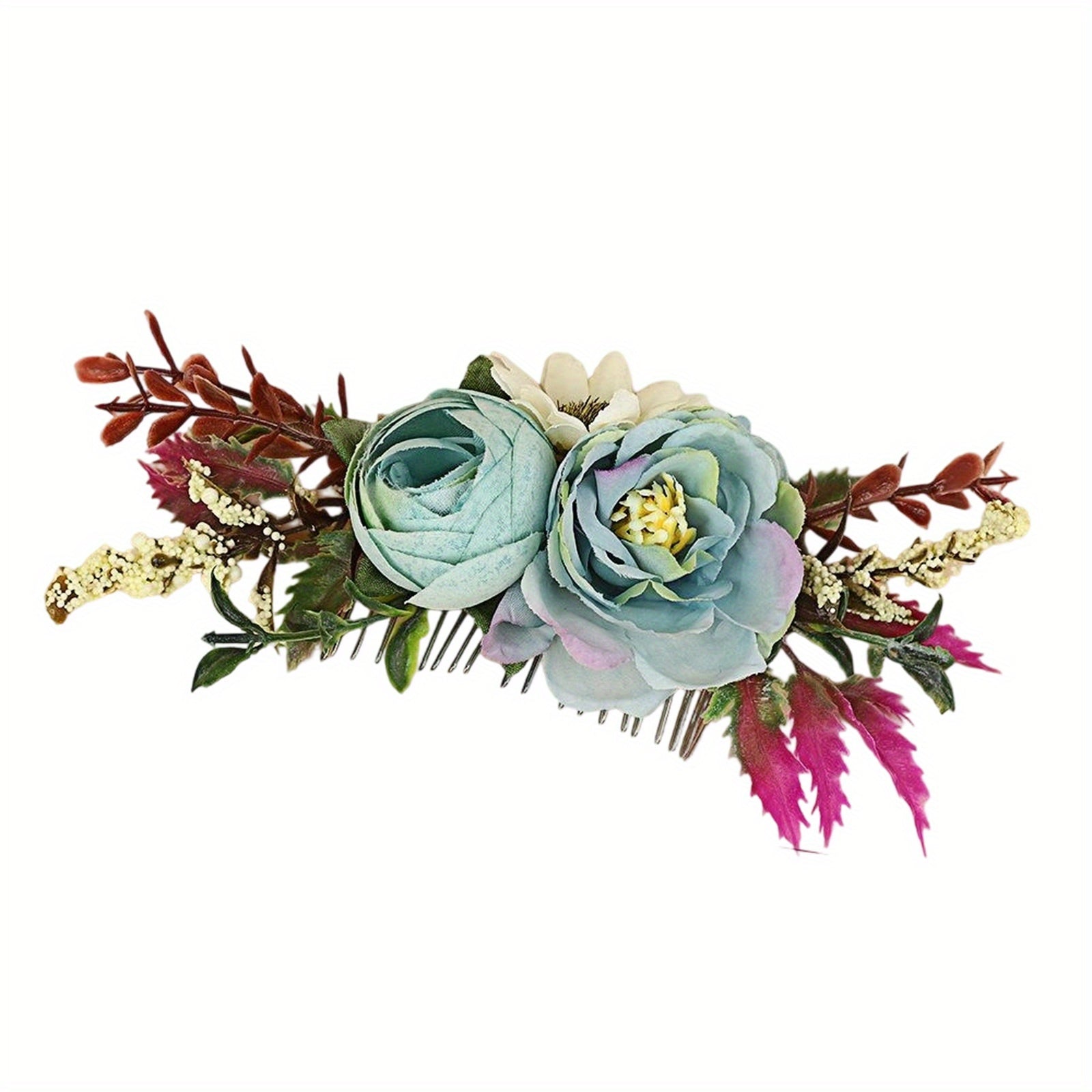 Pink Rose Flower Hair Comb for Wedding Prom Party with Non Slip Base