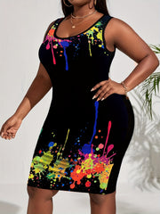  Women's Painting Print Slim Fit Tank Dress