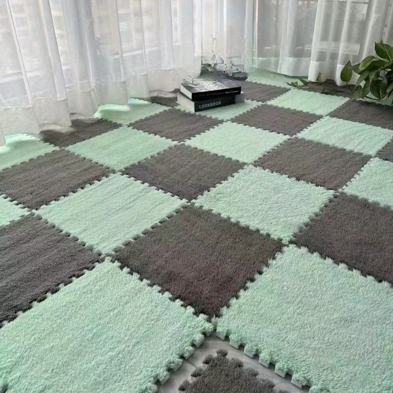 12pcs Soft Interlocking Foam Mats Fluffy Carpet Tiles Plush Flooring