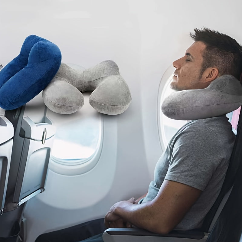 Travel Inflatable U-shaped Pillow Soft Flocking Pillow for Camping