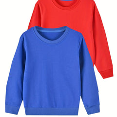 2 Boys Solid Pullover Sweatshirt Crew Neck Tops Kids Clothing