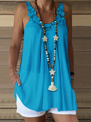  Casual Lace Round Neck Tank Top