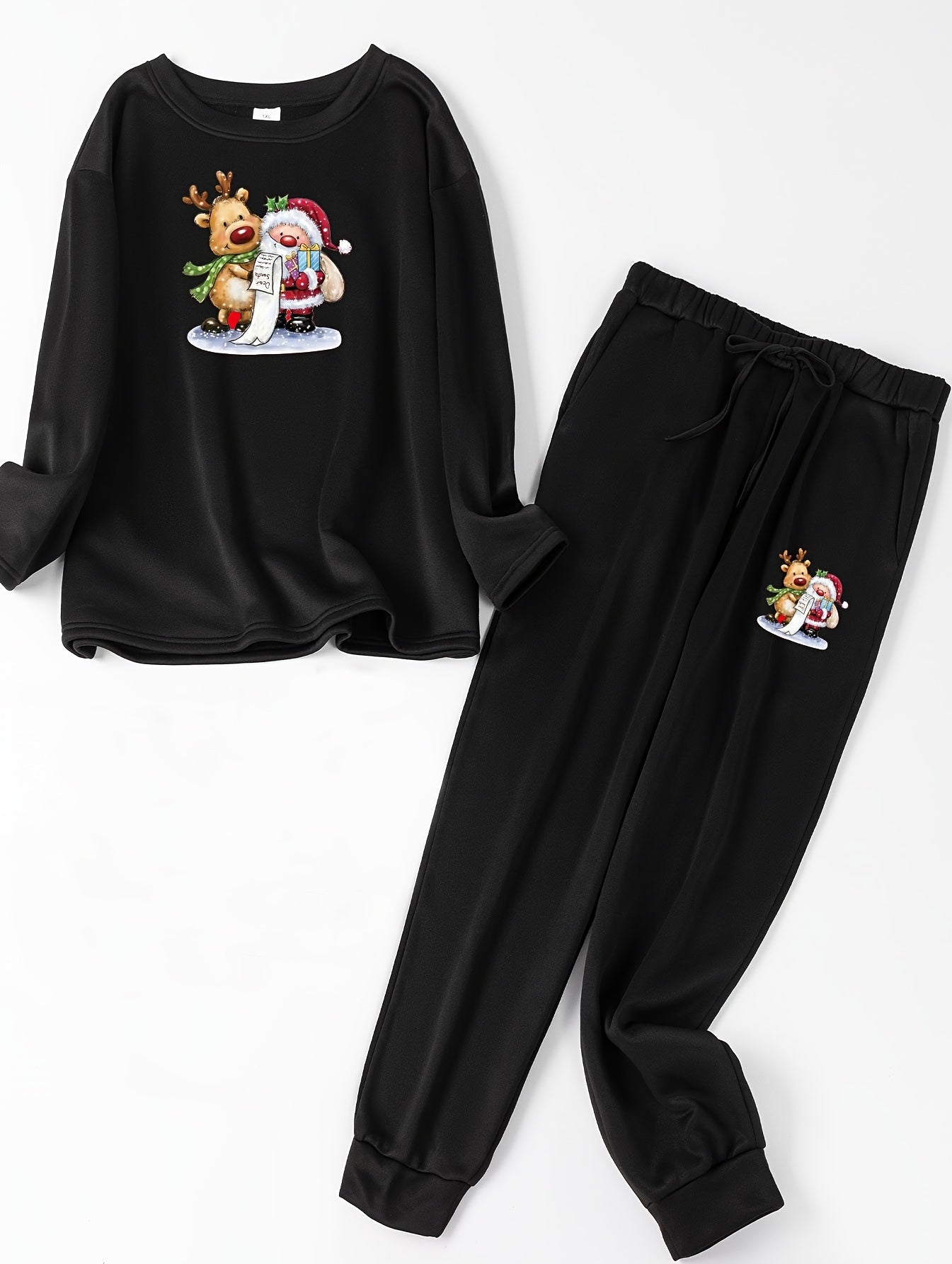  Christmas Lounge Set Elk & Santa Print Long