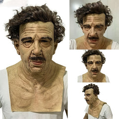 Old Man Head Cover Lady Face Mask Wig Old Man Mask Halloween Human Latex Mask