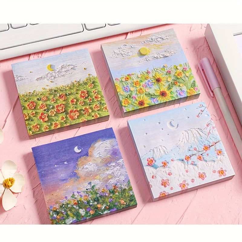 8pcs Painting Sticky Notes Student Message Notes Scenery Notes 50