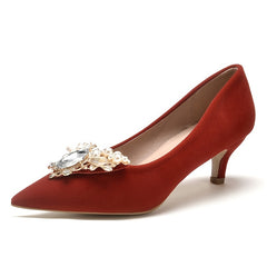 Women's Red Pearl & Rhinestone Low Heels Wedding Pumps