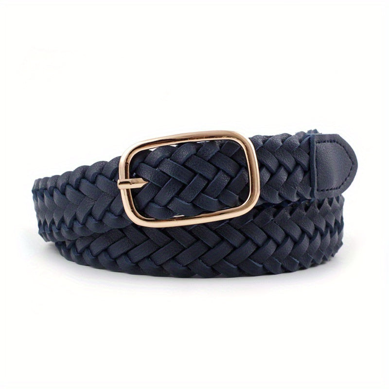 Classic Braided PU Belt Hollow Out Pin Buckle Waist Belt Women