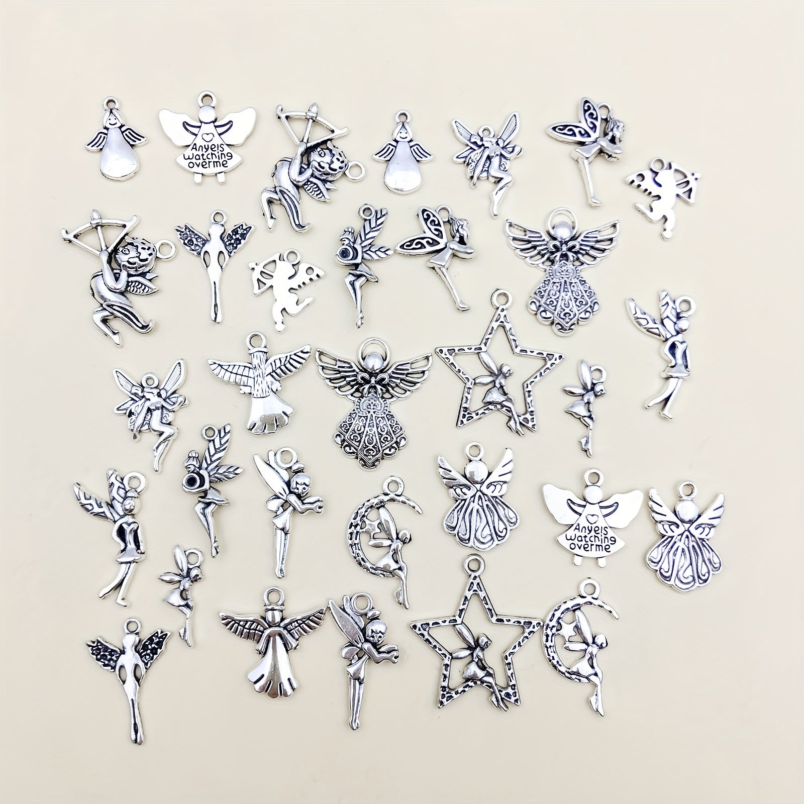 32pcs Set Mix Zinc Alloy Antique Silvery Fairy Angel Charms Pendants