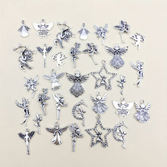 32pcs Set Mix Zinc Alloy Antique Silvery Fairy Angel Charms Pendants