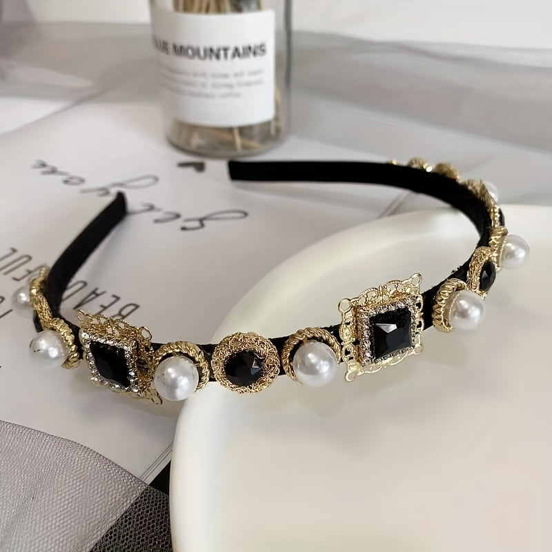 Rhinestone Head Hoop Faux Pearl Hair Band Headband Hair Accessories