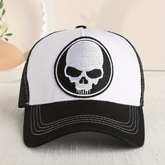Skull Embroidery Mesh Trucker Hat Hip Hop Adjustable Baseball Cap Uni