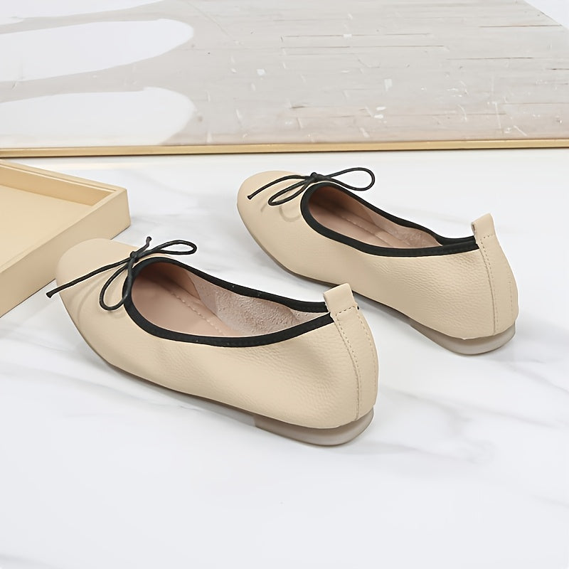 Soft Women's Flat Shoes Bow Decor Square Head Ballet Shoes