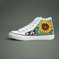 Flower Print Chunky Canvas Sneakers High Top Skate Shoes